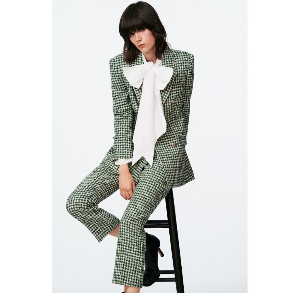 Zara Tweed Pants White / Green Sz M NWT - Picture 5 of 15